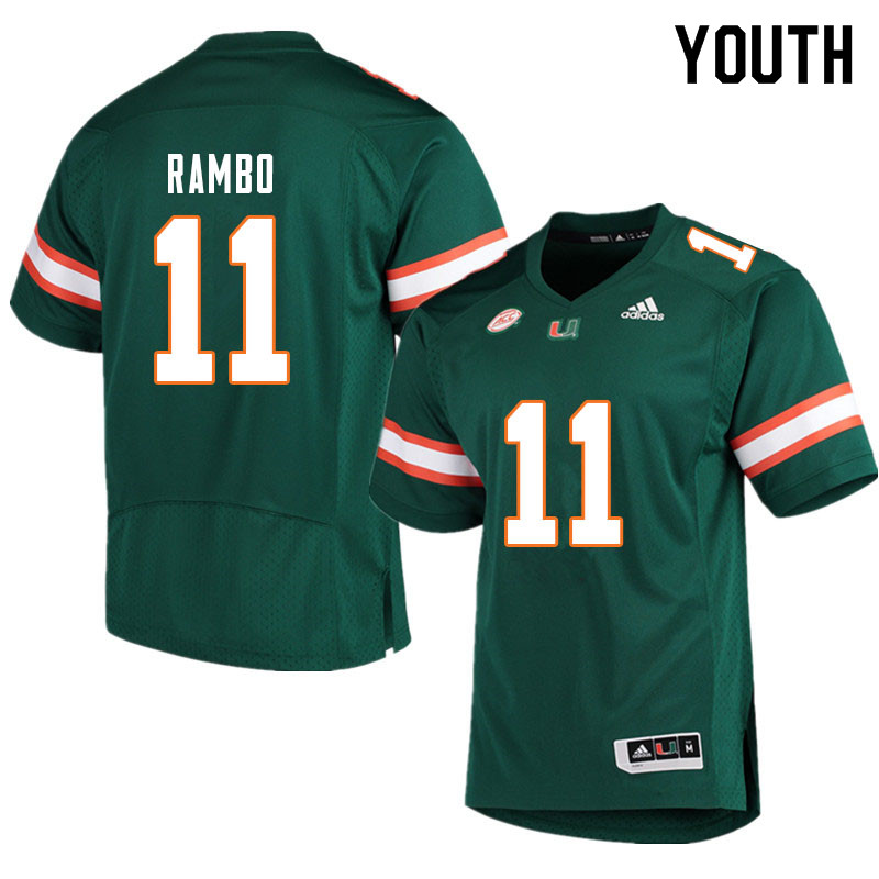 Youth #11 Charleston Rambo Miami Hurricanes College Football Jerseys Sale-Green